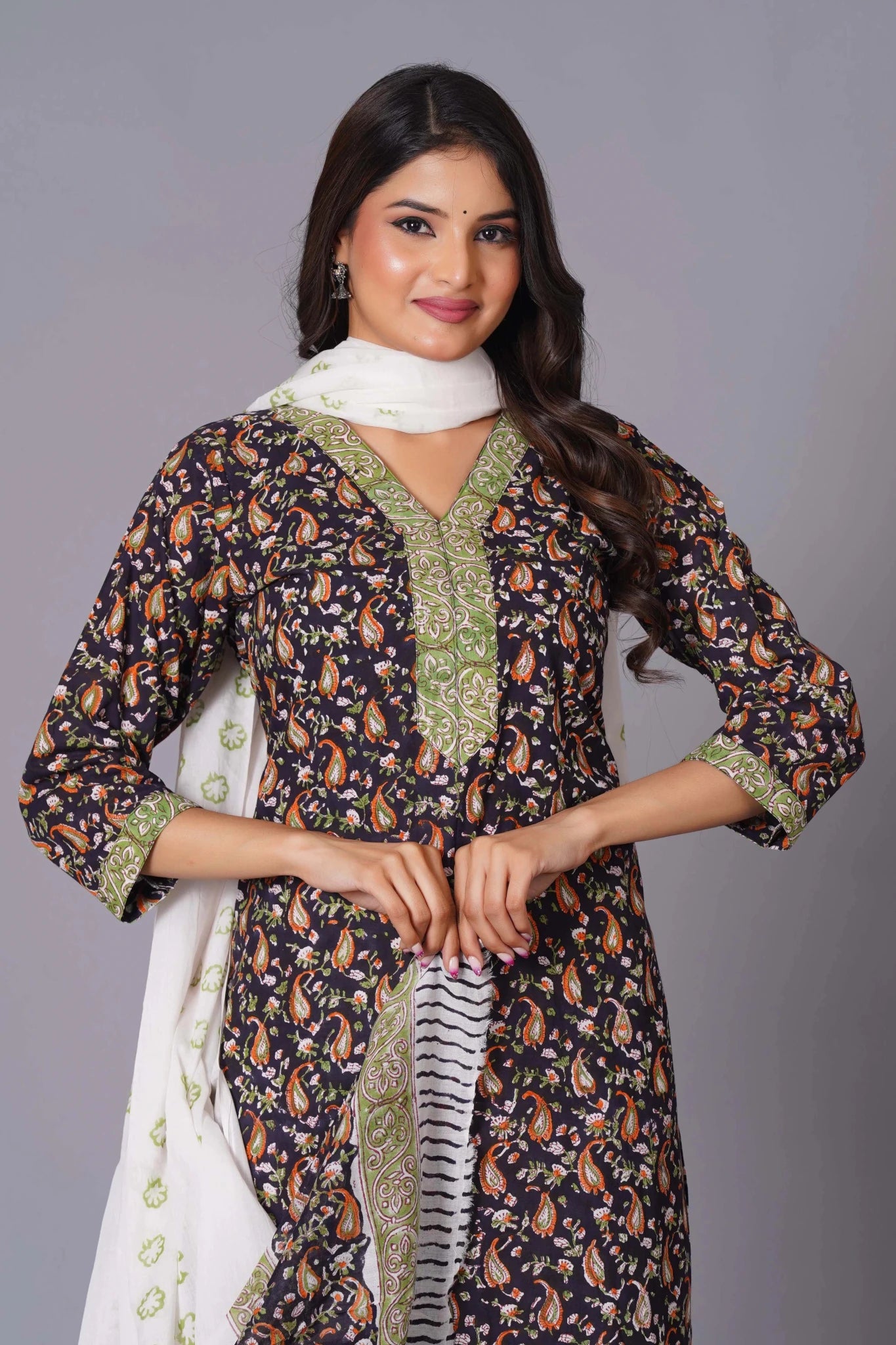 Midnight Paisley Handblock Cotton Suit Set - Himdim Wear