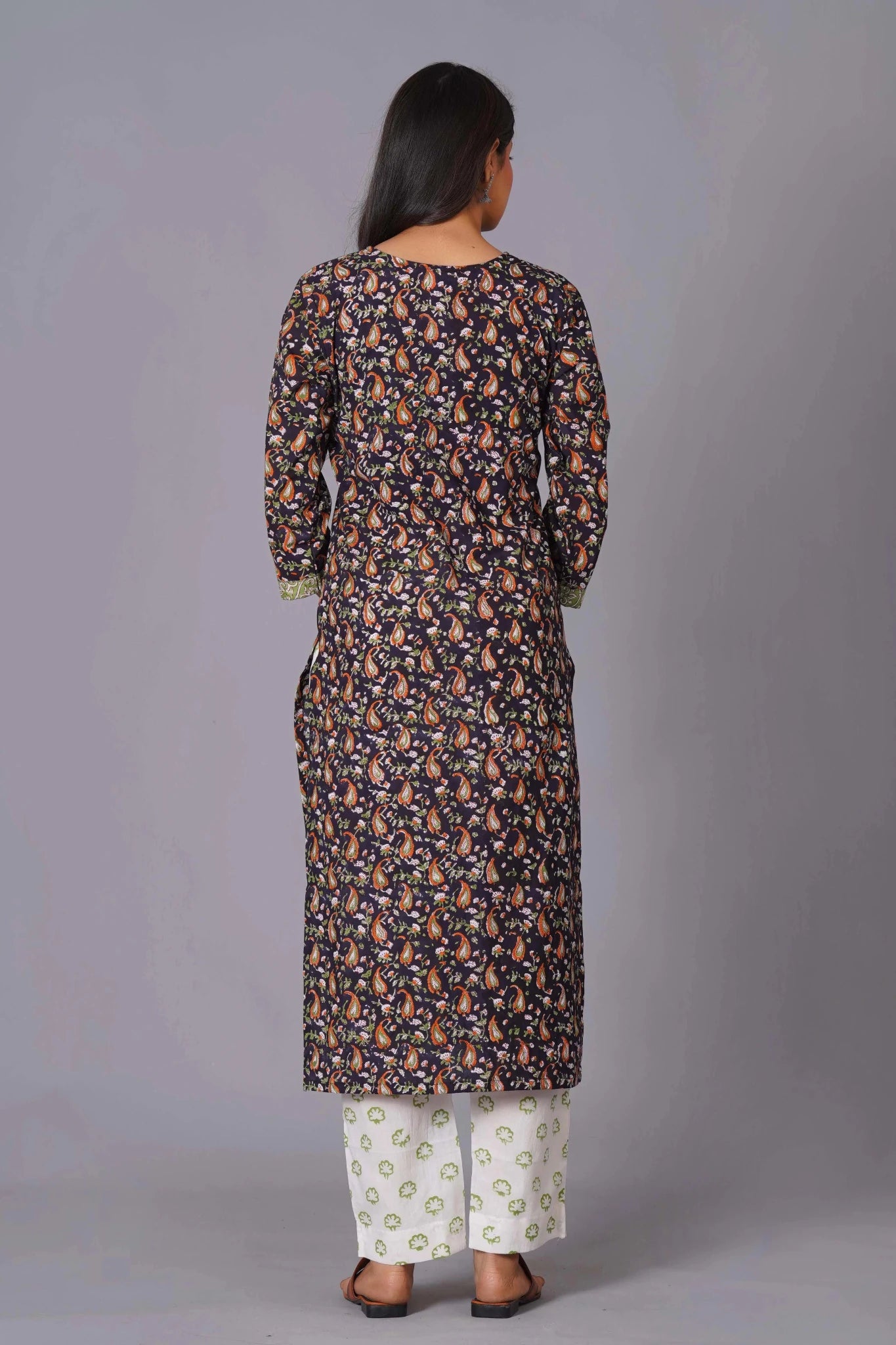 Midnight Paisley Handblock Cotton Suit Set - Himdim Wear