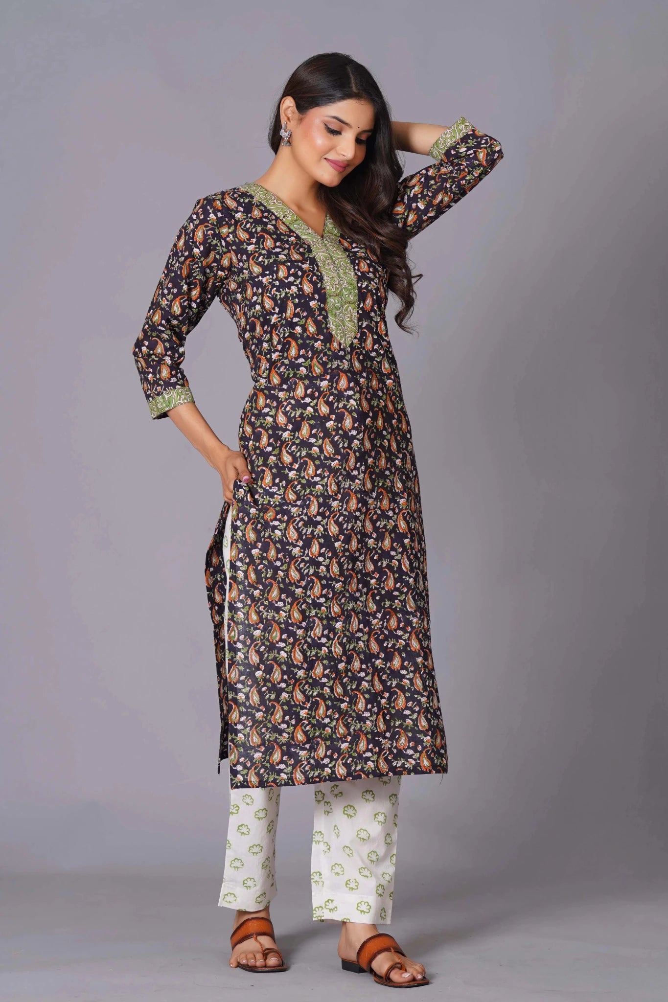 Midnight Paisley Handblock Cotton Suit Set - Himdim Wear