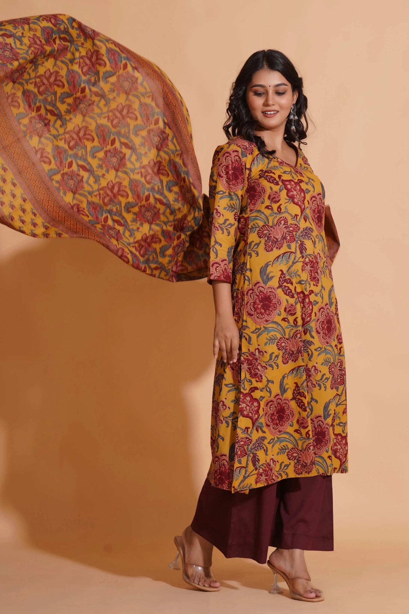 Mustard Maroon Heritage A-Line Suit Set - Himdim Wear