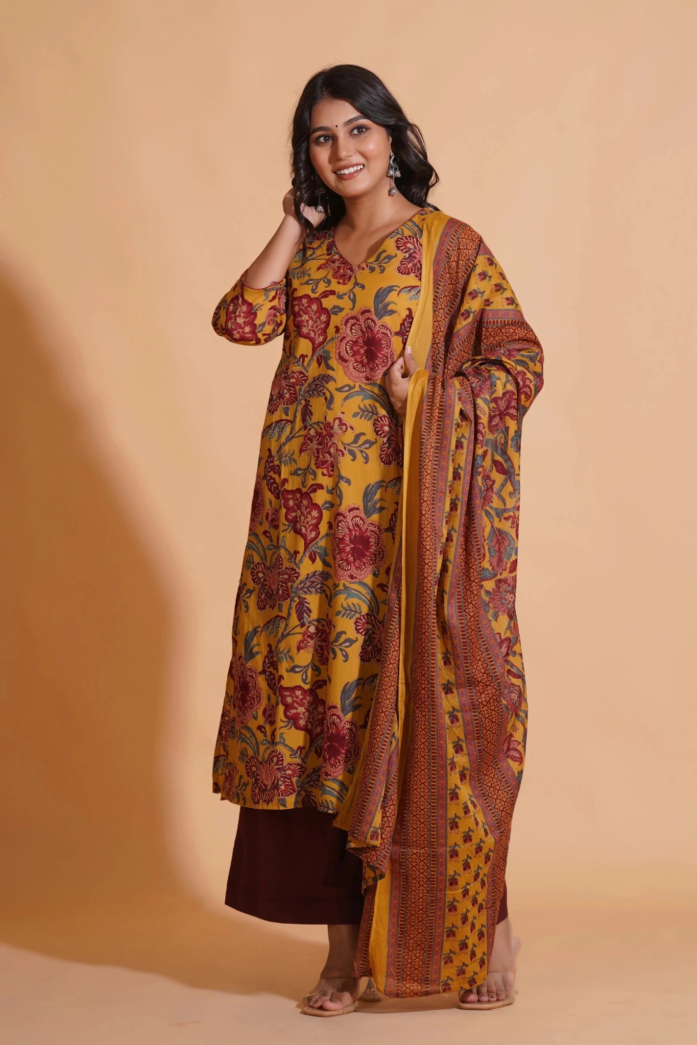 Mustard Maroon Heritage A-Line Suit Set - Himdim Wear