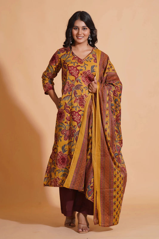 Mustard Maroon Heritage A-Line Suit Set - Himdim Wear