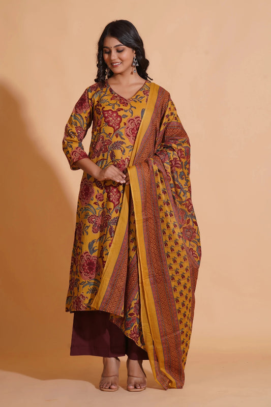 Mustard Maroon Heritage A-Line Suit Set - Himdim Wear