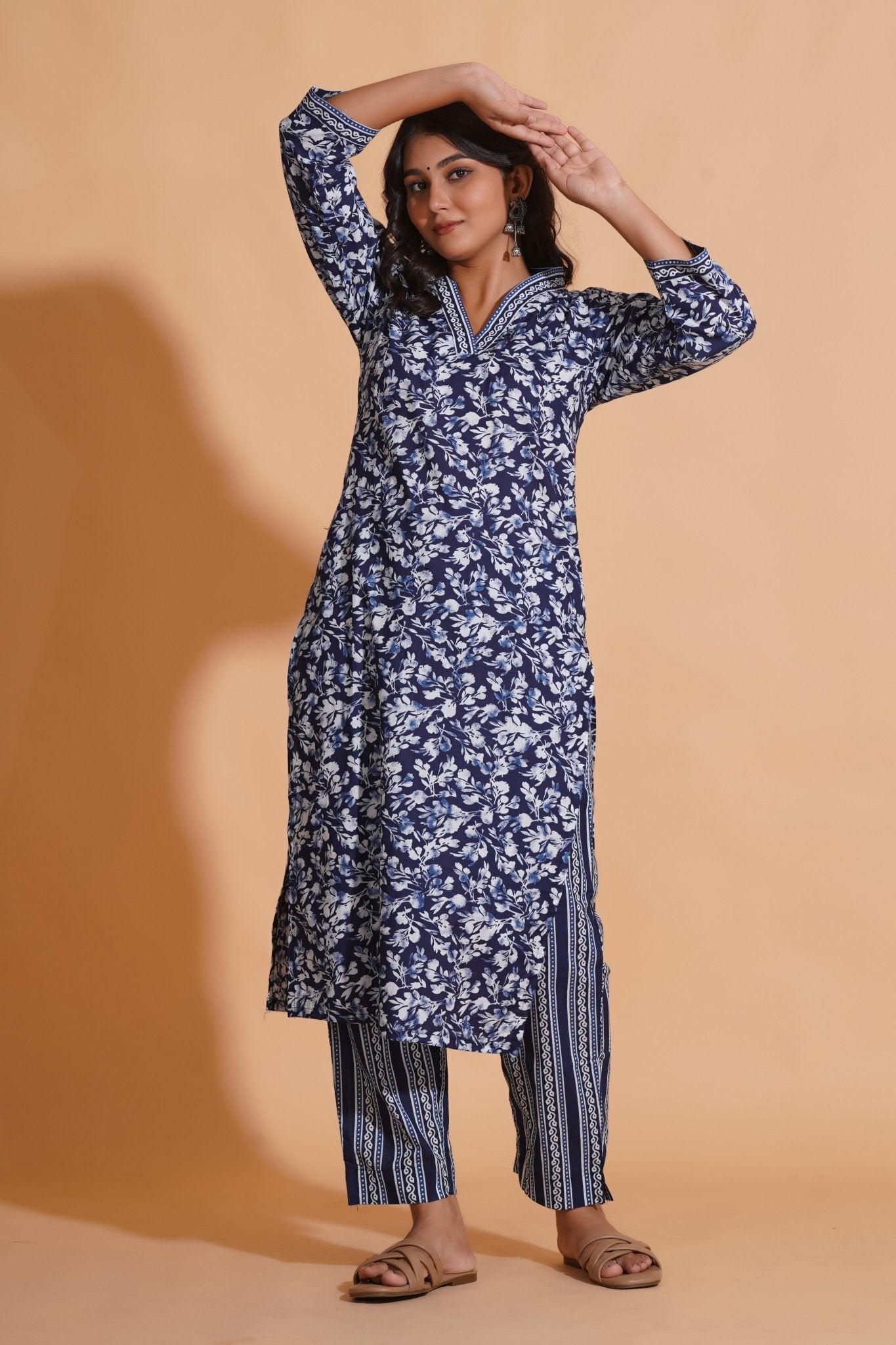Navy Blossom Heritage Kurta Set - Himdim Wear
