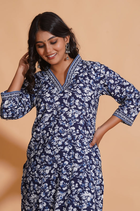 Navy Blossom Heritage Kurta Set - Himdim Wear