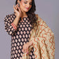 Noir Leaf Handblock Cotton Suit Set - Himdim Wear