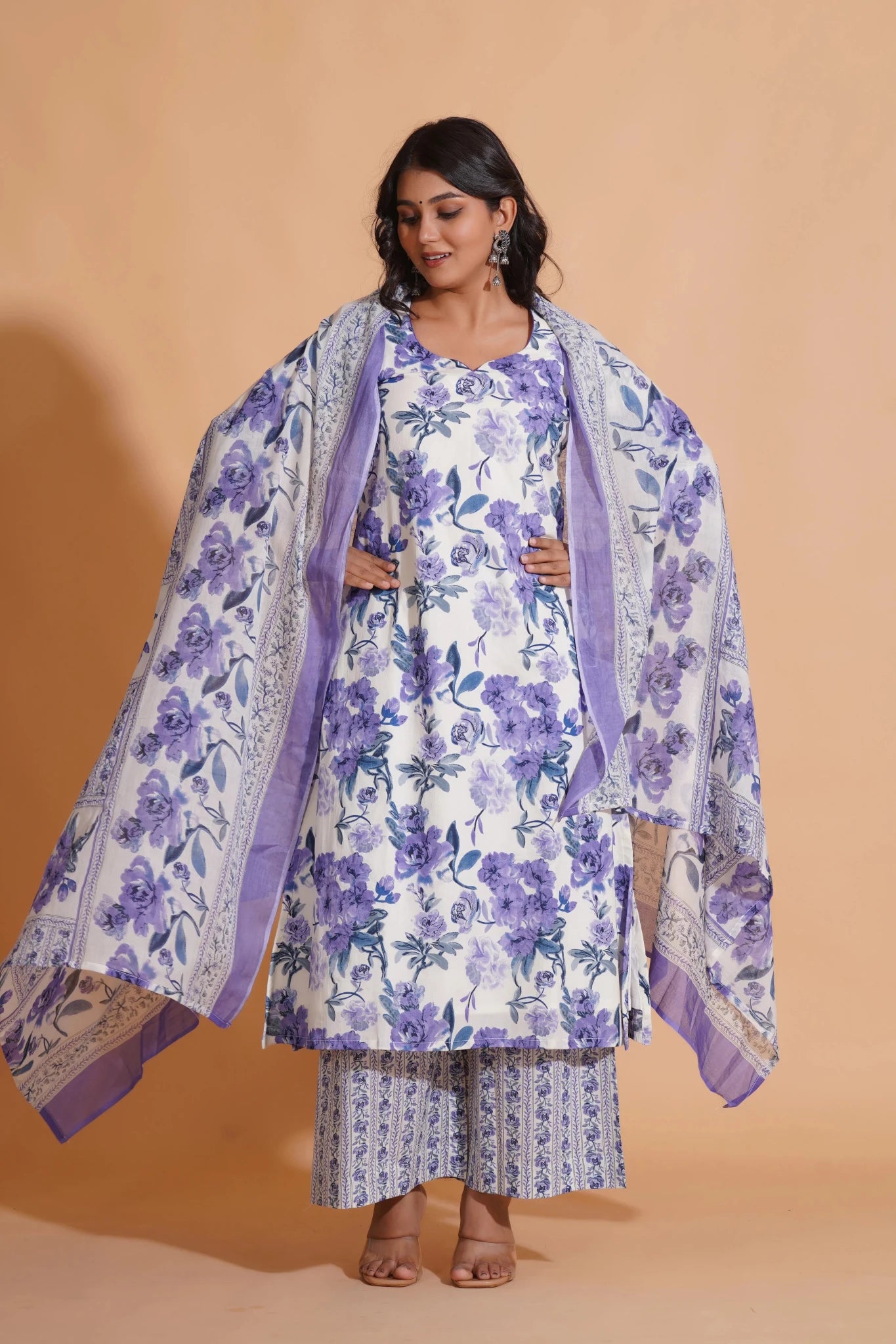 Opulent Lavender A-Line Floral Suit Set - Himdim Wear