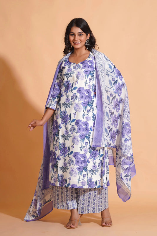 Opulent Lavender A-Line Floral Suit Set - Himdim Wear