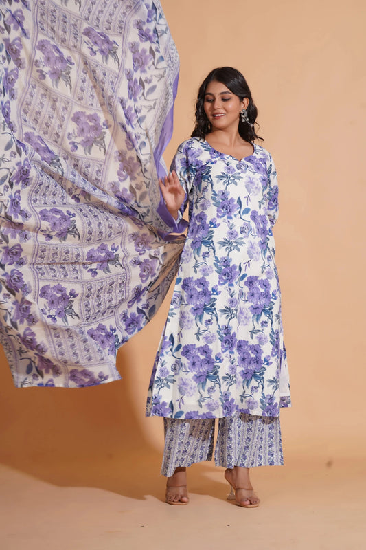 Opulent Lavender A-Line Floral Suit Set - Himdim Wear