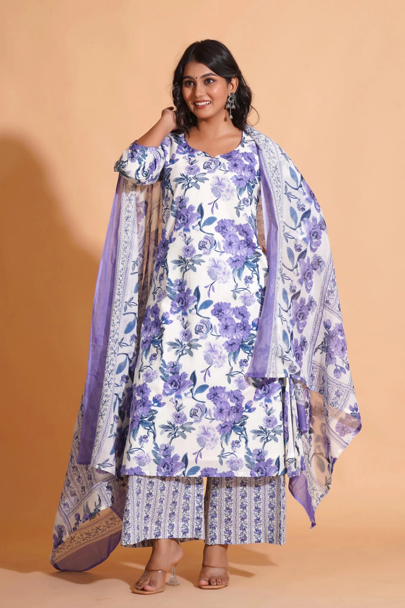 Opulent Lavender A-Line Floral Suit Set - Himdim Wear