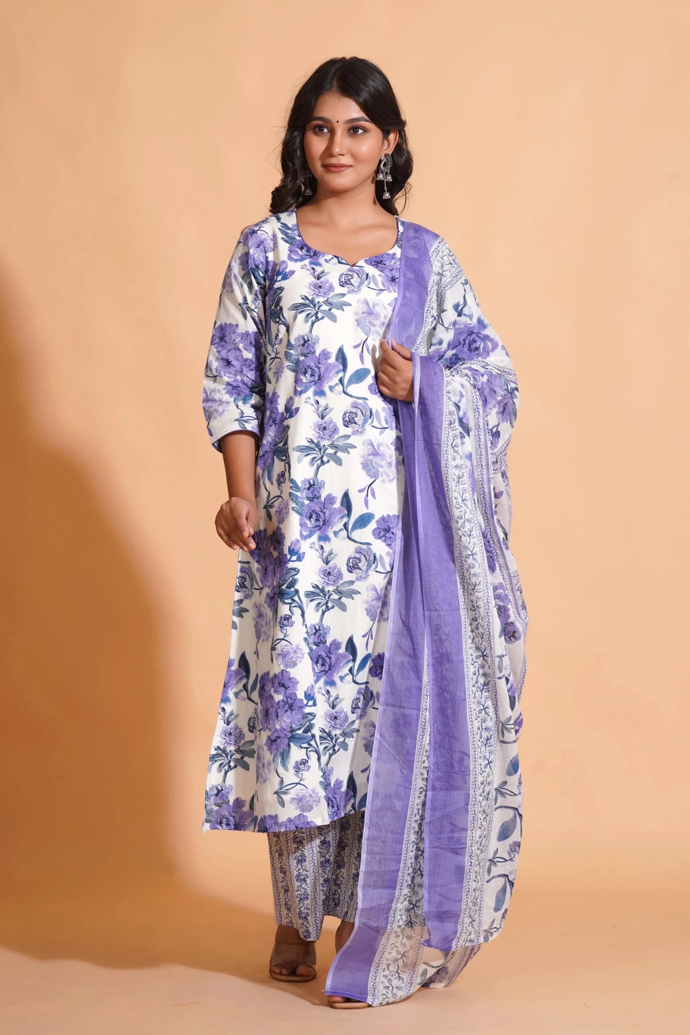 Opulent Lavender A-Line Floral Suit Set - Himdim Wear