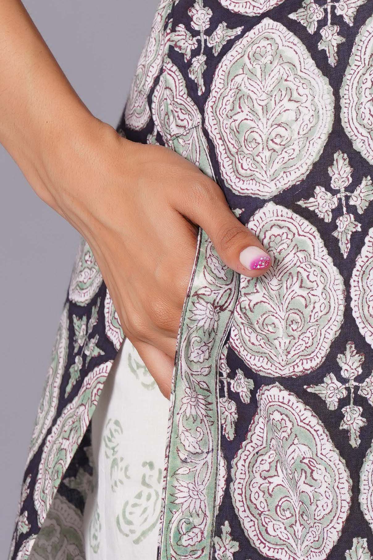 Ornate Paisley Handblock Cotton Suit Set - Himdim Wear