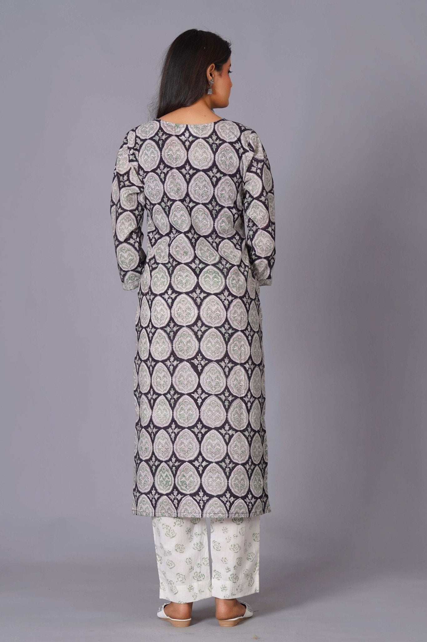 Ornate Paisley Handblock Cotton Suit Set - Himdim Wear