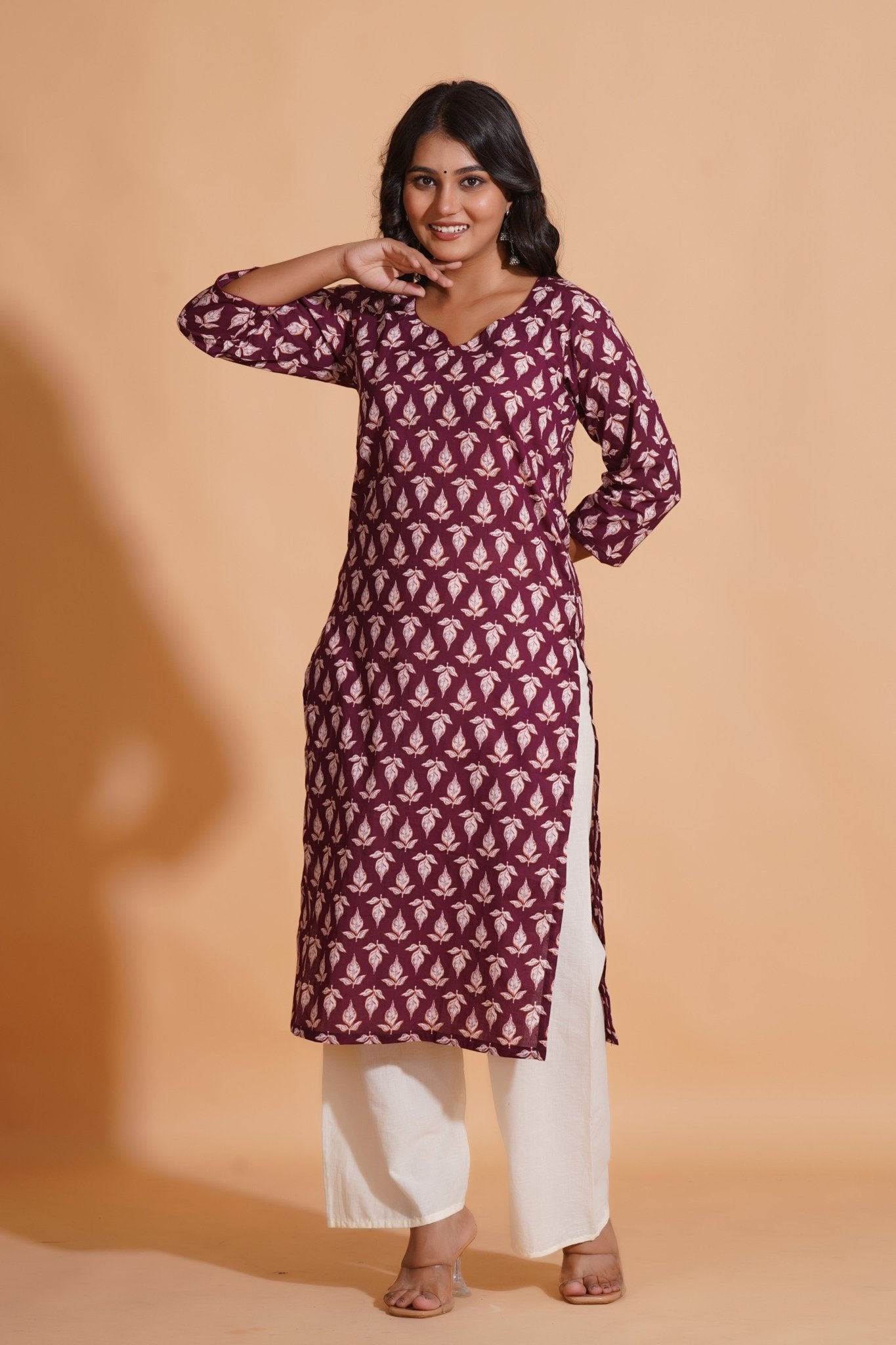 Regal Wine Block-Print Kurta - Himdim Wear