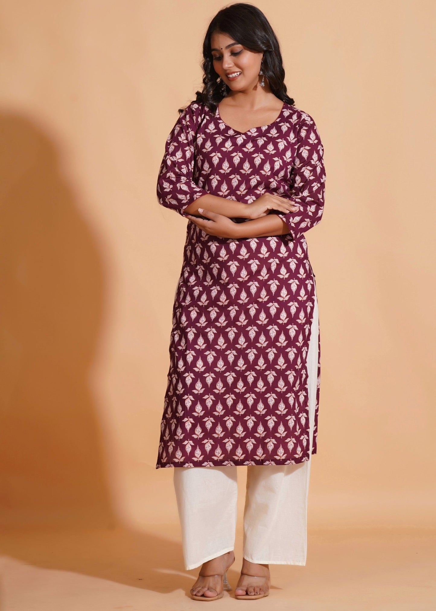 Regal Wine Block-Print Kurta - Himdim Wear