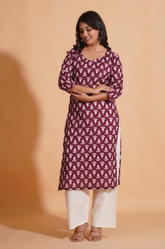 Regal Wine Block-Print Kurta - Himdim Wear