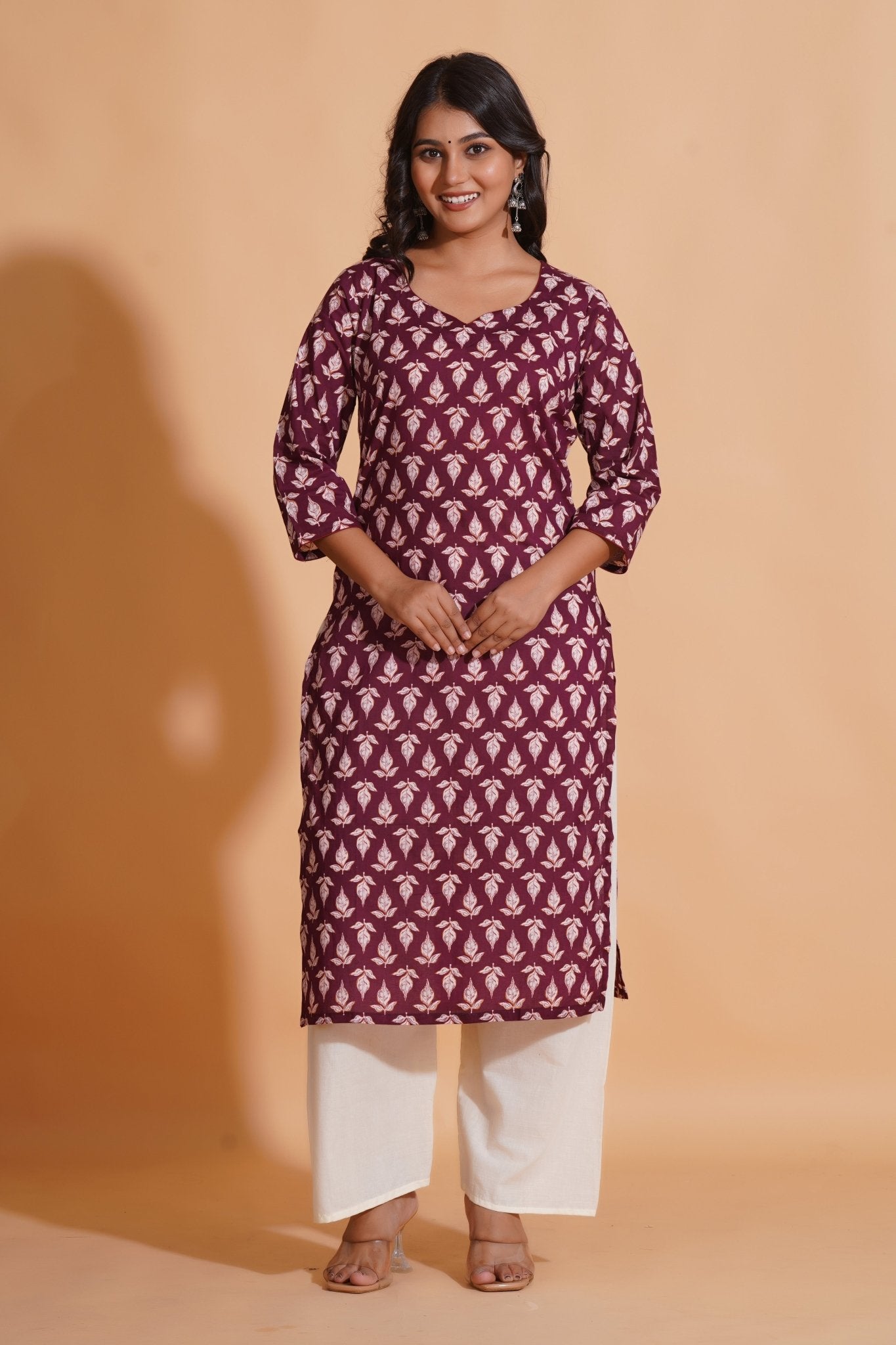 Regal Wine Block-Print Kurta - Himdim Wear