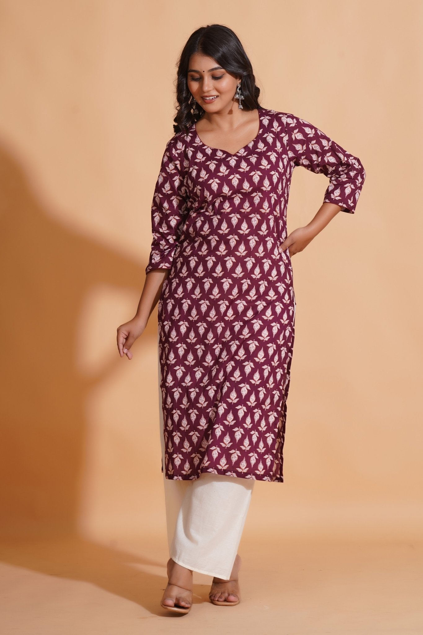 Regal Wine Block-Print Kurta - Himdim Wear