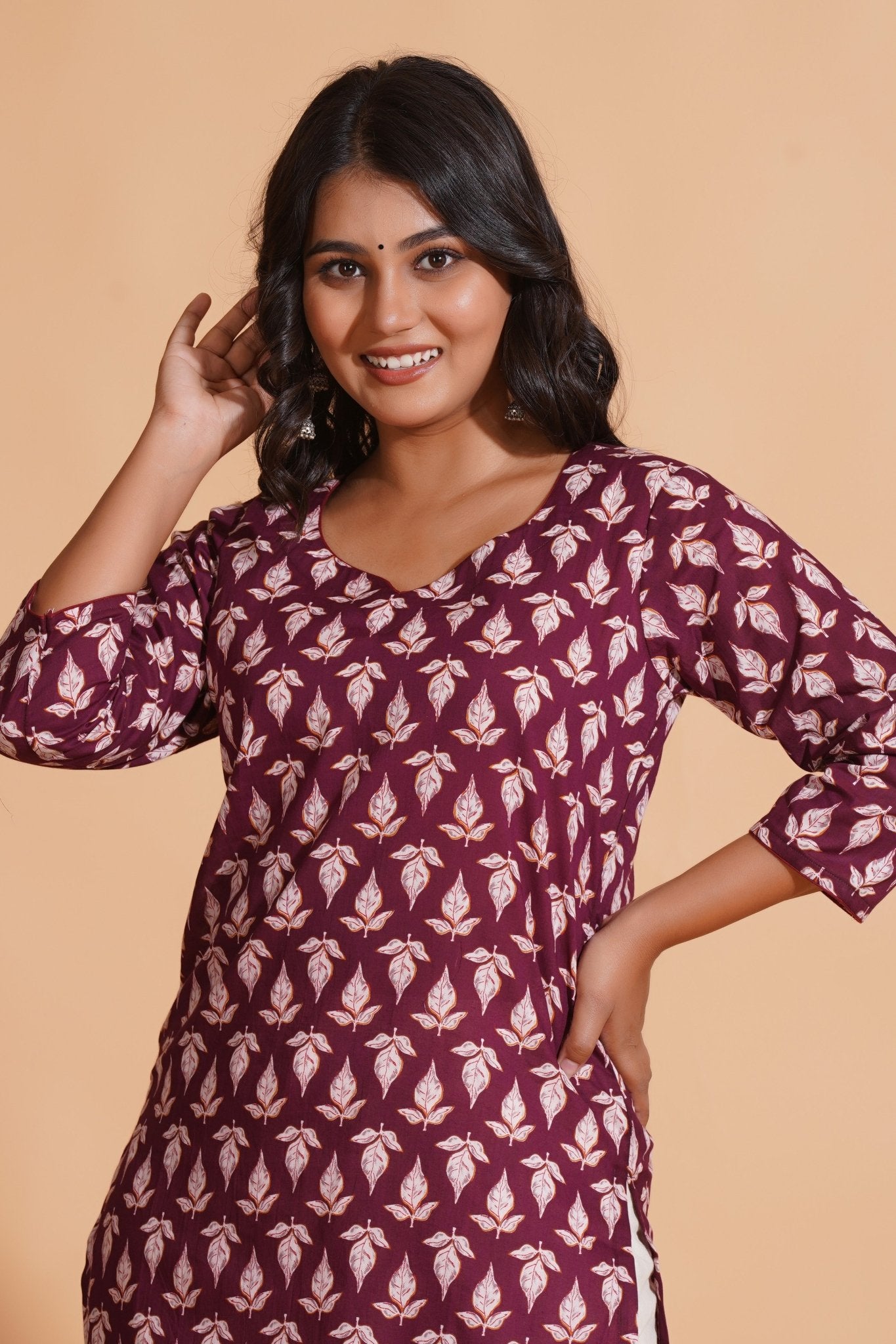 Regal Wine Block-Print Kurta - Himdim Wear