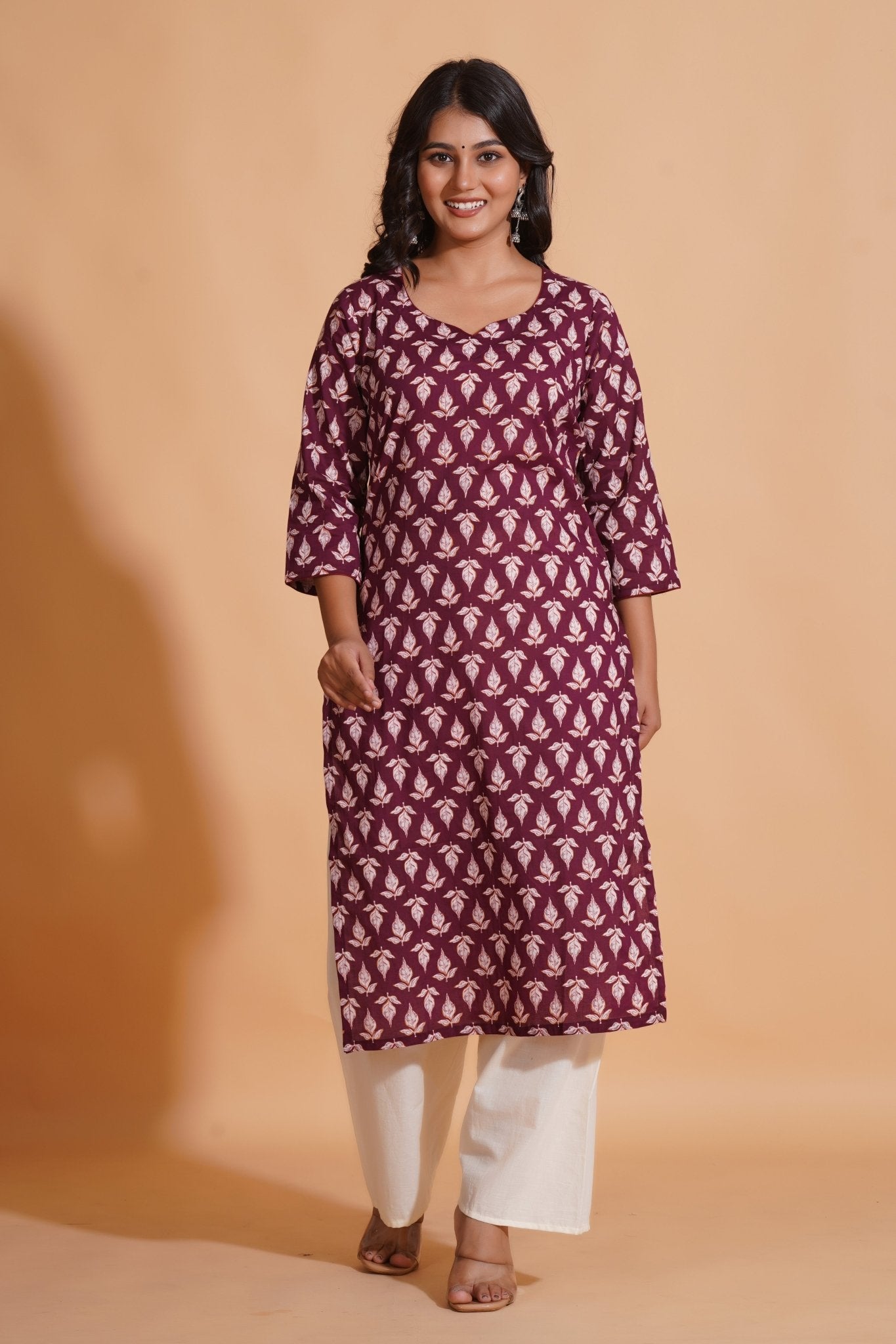 Regal Wine Block-Print Kurta - Himdim Wear