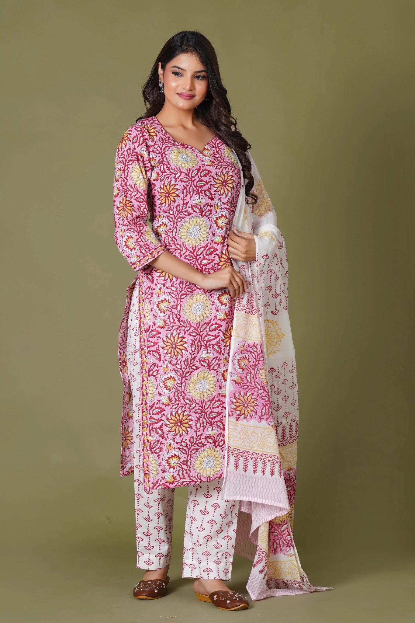 Rosy Radiance Handblock Cotton Suit Set - Himdim Wear