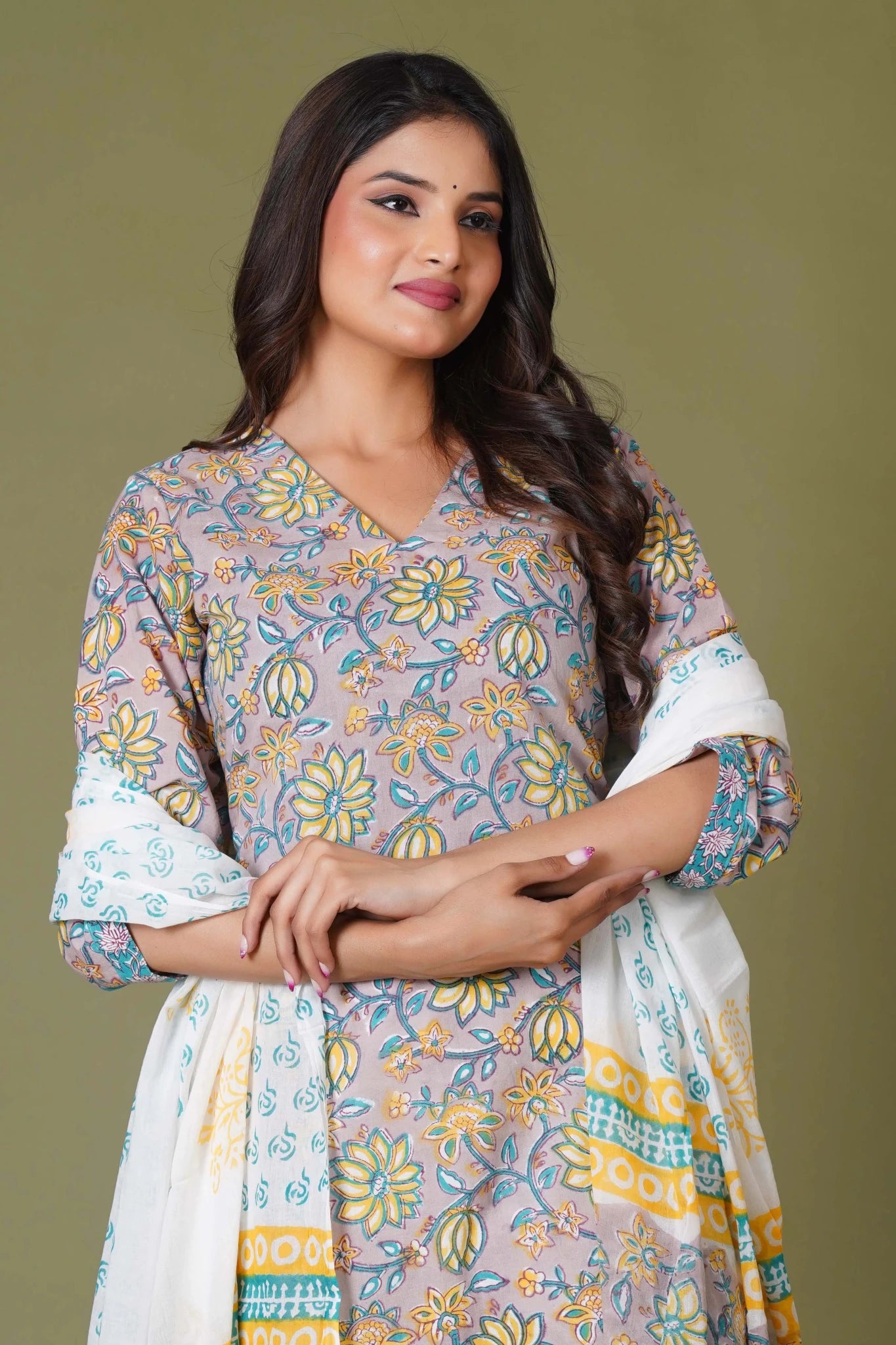 Sunlit Blossom Handblock Cotton Suit Set - Himdim Wear