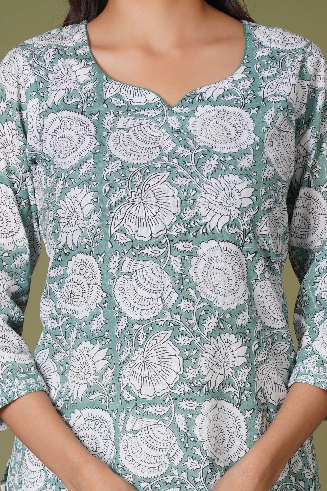 Verdant Classic Handblock Floral Cotton Suit Set - Himdim Wear