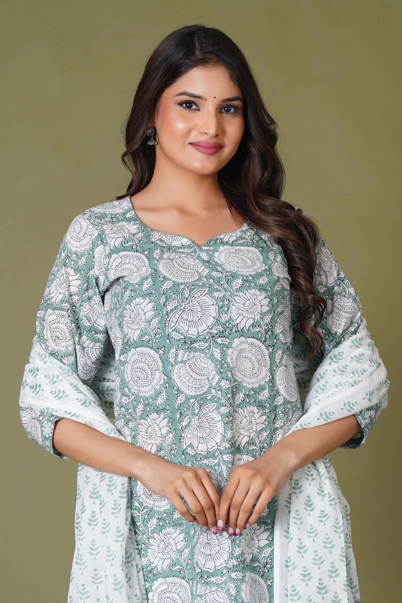 Verdant Classic Handblock Floral Cotton Suit Set - Himdim Wear