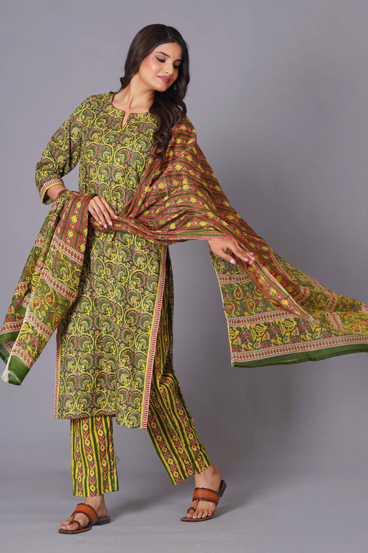 Verdant Paisley Heritage Print Kurta Set - Himdim Wear