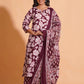 Women's Majestic Maroon A-Line Floral Suit Set - Himdim Wear