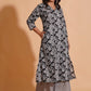 Women's Monochrome Leaf Print A-Line Kurta Set - Himdim Wear