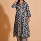 Women's Monochrome Leaf Print A-Line Kurta Set - Himdim Wear