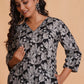 Women's Monochrome Leaf Print A-Line Kurta Set - Himdim Wear