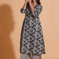 Women's Monochrome Leaf Print A-Line Kurta Set - Himdim Wear