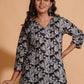 Women's Monochrome Leaf Print A-Line Kurta Set - Himdim Wear