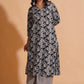 Women's Monochrome Leaf Print A-Line Kurta Set - Himdim Wear