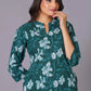 Women's Teal Bloom A-Line Cotton Flared Kurta Set - Himdim Wear