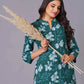 Women's Teal Bloom A-Line Cotton Flared Kurta Set - Himdim Wear