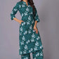 Women's Teal Bloom A-Line Cotton Flared Kurta Set - Himdim Wear