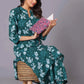 Women's Teal Bloom A-Line Cotton Flared Kurta Set - Himdim Wear