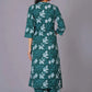 Women's Teal Bloom A-Line Cotton Flared Kurta Set - Himdim Wear