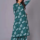 Women's Teal Bloom A-Line Cotton Flared Kurta Set - Himdim Wear