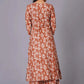 Women's Terracotta Ikat Handblock A-Line Cotton Suit Set - Himdim Wear