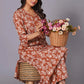 Women's Terracotta Ikat Handblock A-Line Cotton Suit Set - Himdim Wear
