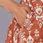 Women's Terracotta Ikat Handblock A-Line Cotton Suit Set - Himdim Wear