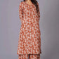 Women's Terracotta Ikat Handblock A-Line Cotton Suit Set - Himdim Wear