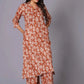 Women's Terracotta Ikat Handblock A-Line Cotton Suit Set - Himdim Wear