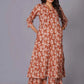 Women's Terracotta Ikat Handblock A-Line Cotton Suit Set - Himdim Wear